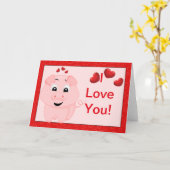 Schattige Roze Varken en Harten Ik hou van je Kaart (Gele Bloem)