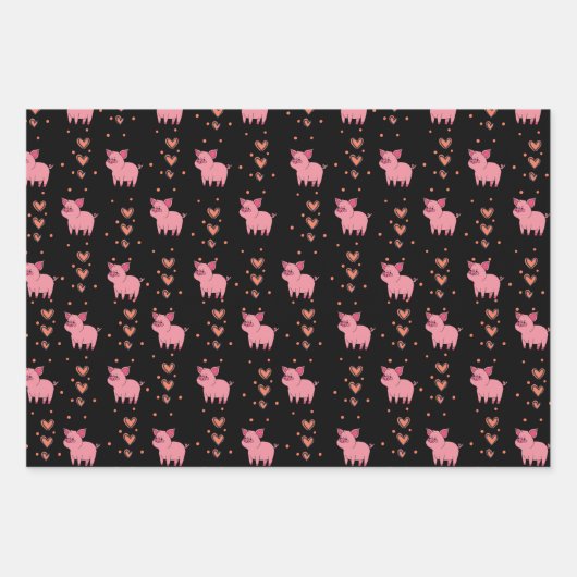 Schattige roze varken en harten inpakpapier vel (Voorkant 2)