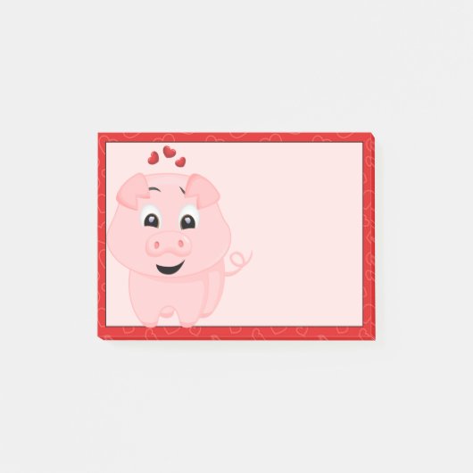 Schattige roze varken en harten post-it® notes (Voorkant)