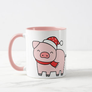 Schattige Roze Varken Holly Jolly Vibes Minimalist Mok