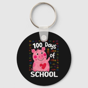 Schattige roze varken met hart 100 dagen school 10 sleutelhanger
