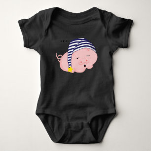 Schattige Roze Varken Slapen in Nightcap Romper