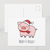 Schattige roze varken vrolijk en helder eenvoudige feestdagenkaart (Voorkant / Achterkant)