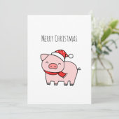 Schattige roze varken vrolijk kerstminimalist feestdagenkaart (Staand voorkant)