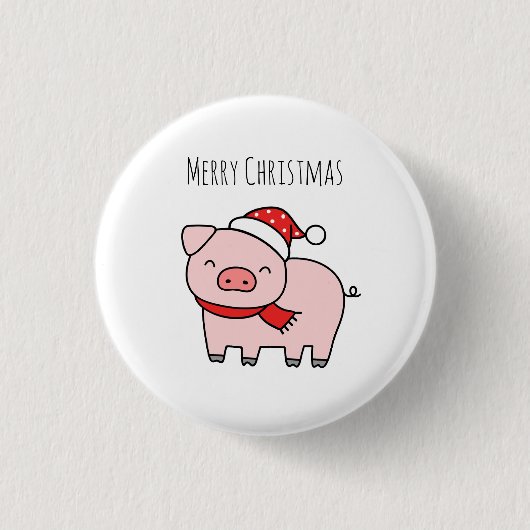 Schattige roze varken vrolijk kerstminimalist ronde button 3,2 cm (Voorkant)