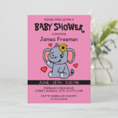 Schattige Roze Vector Meisje Olifant Baby shower Kaart (Staand voorkant)