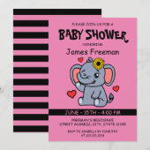 Schattige Roze Vector Meisje Olifant Baby shower Kaart (Voorkant / Achterkant)