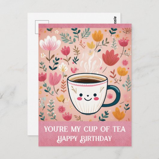 Schattige Roze Verjaardag Jij Bent Mijn Kopje Thee Briefkaart (Voorkant / Achterkant)