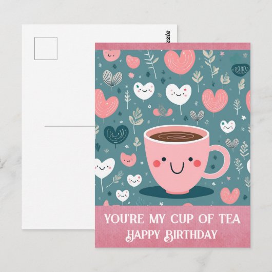 Schattige Roze Verjaardag Jij Bent Mijn Kopje Thee Briefkaart (Voorkant / Achterkant)