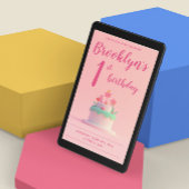 Schattige roze verjaardagsfeestje uitnodigen taart kaart