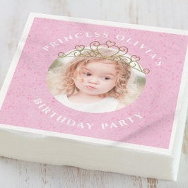 Schattige roze verjaardagsmeisje foto prinses servet