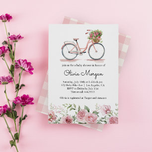 Schattige Roze Vintage Fiets Meisje Baby Shower Kaart