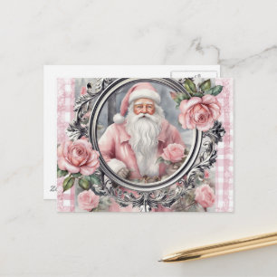 Schattige Roze Vintage Kerstman Briefkaart