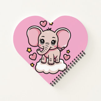  Schattige Roze Vliegende Olifant Whimsical Stars  Notitieboek