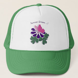Schattige Roze Vlinder Paarse Bloem Doodle Zomer Trucker Pet