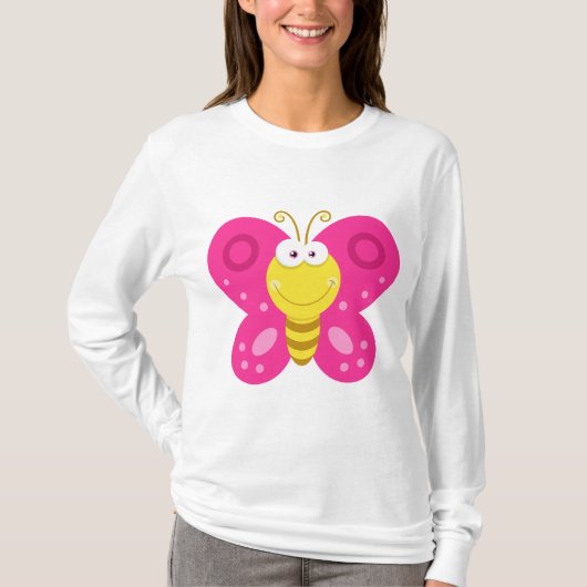Schattige Roze Vlinder T-shirt (Voorkant)