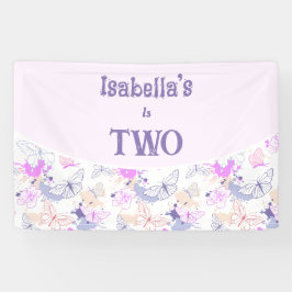 Schattige Roze Vlinder Verjaardagsbanner voor Meis Spandoek