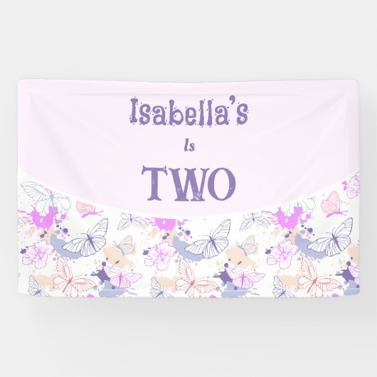 Schattige Roze Vlinder Verjaardagsbanner voor Meis Spandoek (Horizontaal)