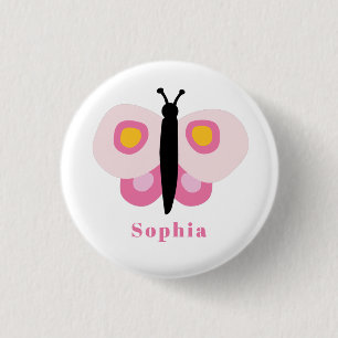Schattige roze vlinder voornaam ronde button 3,2 cm