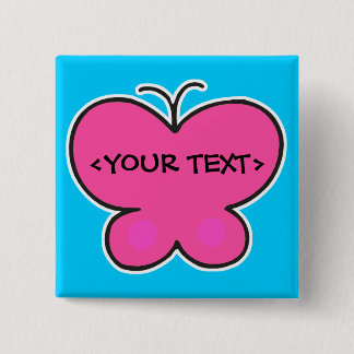 schattige roze vlinder, <YOUR TEXT> Vierkante Button 5,1 Cm
