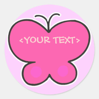 schattige roze vlinder,<YOUR TEXT>,<YOUR TEXT> Ronde Sticker