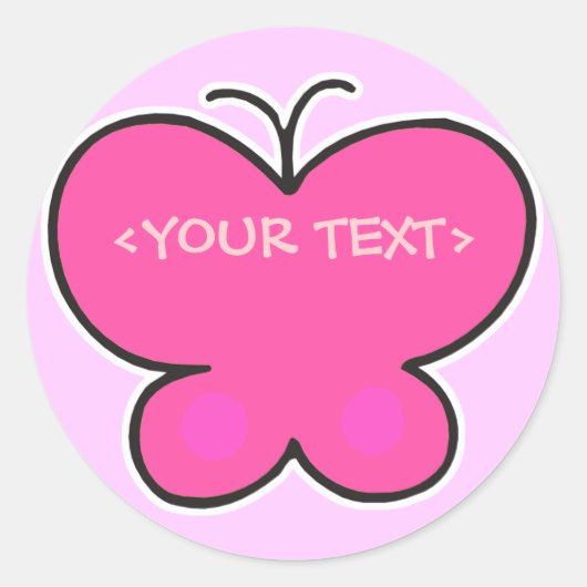 schattige roze vlinder,<YOUR TEXT>,<YOUR TEXT> Ronde Sticker (Voorkant)
