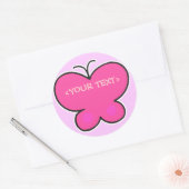 schattige roze vlinder,<YOUR TEXT>,<YOUR TEXT> Ronde Sticker (Envelop)