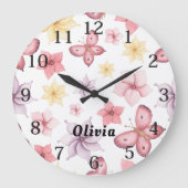 Schattige roze vlindermonogram grote klok (Voorkant)