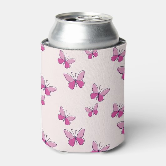 Schattige roze vlinderpatroon blikjeskoeler (Blikje Voorkant)
