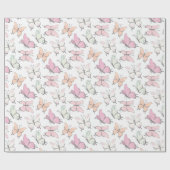 Schattige roze vlinderpatroon cadeaupapier (Vlak)
