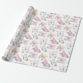 Schattige roze vlinderpatroon cadeaupapier (Uitgerold)