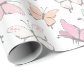 Schattige roze vlinderpatroon cadeaupapier (Rol Hoek)
