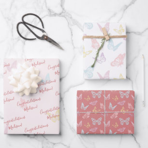 Schattige Roze Vlinderpatroon Custom Baby shower Inpakpapier Vel
