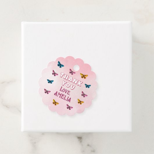 Schattige Roze Vlinderpatroon Dank u Verjaardag Bedankjes Labels (In situ)