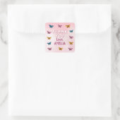 Schattige Roze Vlinderpatroon Dank u Verjaardag Vierkante Sticker (Tas)