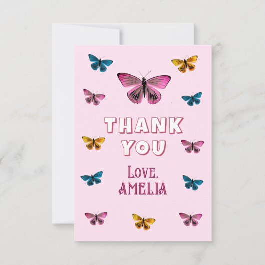 Schattige Roze Vlinderpatroon Verjaardag Bedankkaart (Voorkant)