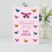 Schattige Roze Vlinderpatroon Verjaardag Bedankkaart (Staand voorkant)