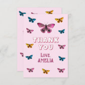 Schattige Roze Vlinderpatroon Verjaardag Bedankkaart (Voorkant / Achterkant)
