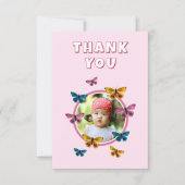 Schattige Roze Vlinderpatroon Verjaardagsfoto Bedankkaart (Voorkant)