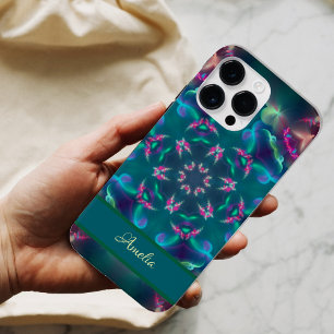 Schattige Roze Vlinders Lichtgevende Kaleidoscoop iPhone 14 Pro Max Hoesje