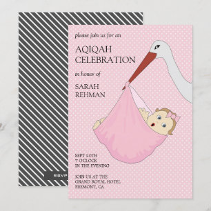 Schattige Roze Vogel Meisje Aqiqah Kaart