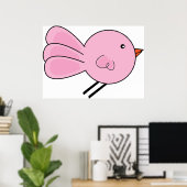 Schattige Roze Vogel Poster (Thuiskantoor)