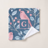 Schattige roze vogelblauw grijs gepersonaliseerd m bad handdoek (Wasdoekje)