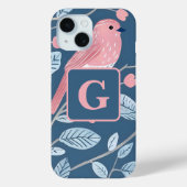 Schattige roze vogelblauw grijs gepersonaliseerd m Case-Mate iPhone case (Achterkant)
