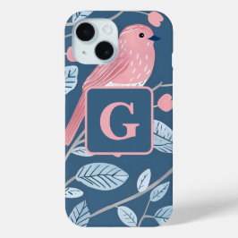 Schattige roze vogelblauw grijs gepersonaliseerd m iPhone 15 case