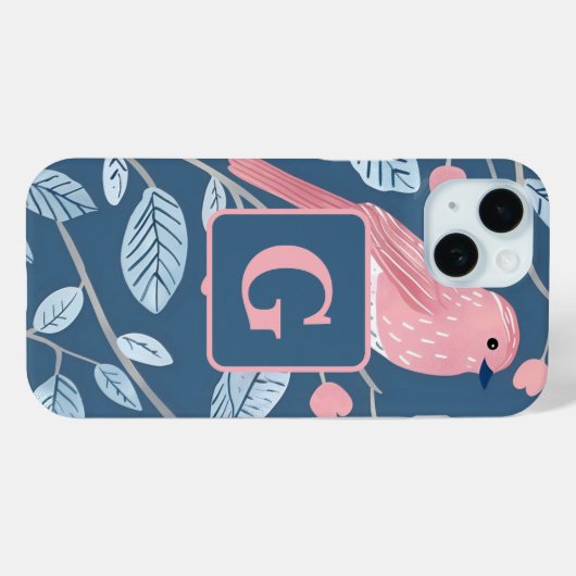 Schattige roze vogelblauw grijs gepersonaliseerd m Case-Mate iPhone case (Achterkant (horizontaal))