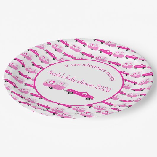 Schattige Roze Vrachtwagen & Trailer RV Adventure Papieren Bordje (Gekanteld)