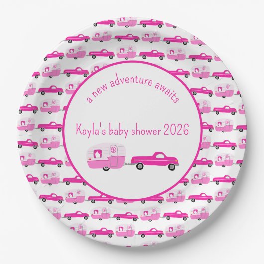 Schattige Roze Vrachtwagen & Trailer RV Adventure Papieren Bordje (Voorkant)