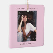 Schattige  Roze | Vrolijk en getrouwd Foto Keramisch Ornament (Rechts)