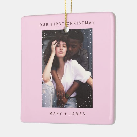 Schattige Roze | Vrolijk en getrouwd Foto Keramisch Ornament (Links)